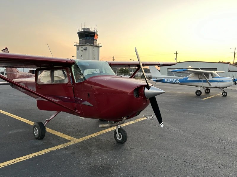 Hutton Aviation's two Cessnas on the ramp at dusk